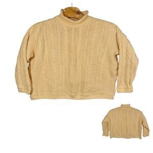 Vtg Irish Wool Oversize Cable Knit Sweater Womens Medium Made In Ireland Comfort